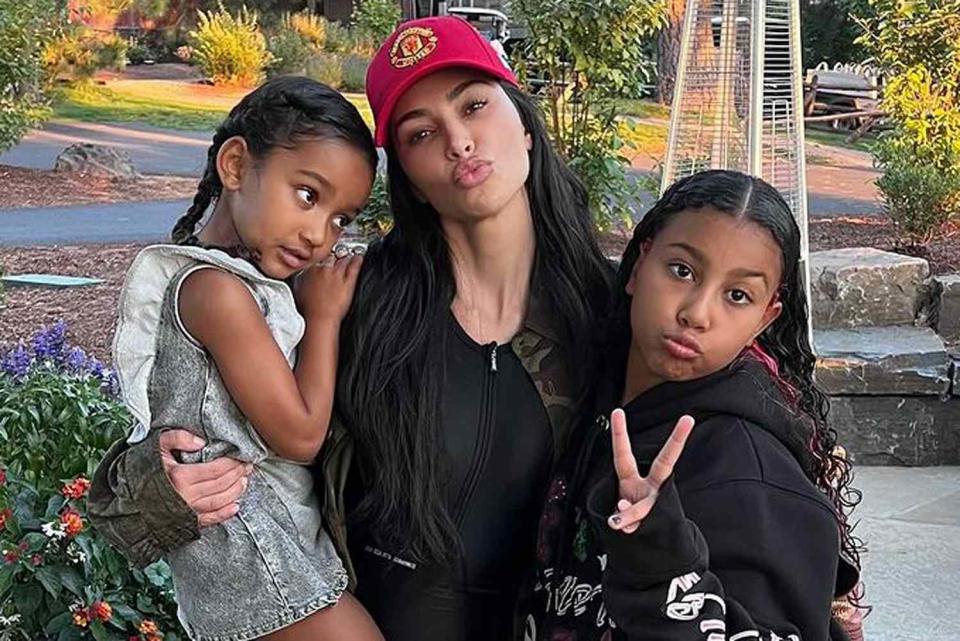 <p>Kim Kardashian/Instagram</p> Kim Kardashian posing with daughters Chicago and North