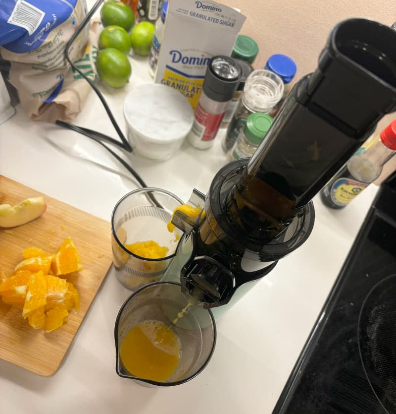 Orange juice made with a dash juicer.