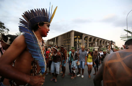 Indigenous people demonstrate against the impeachment of President Dilma Rousseff in Brasilia, Brazil, Brazil, May 11, 2016. REUTERS/Paulo Whitaker