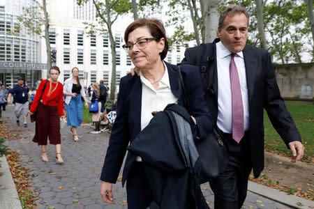 Nancy Salzman, exits following a hearing on charges in relation to the Albany-based organization Nxivm at the United States Federal Courthouse in Brooklyn at New York, U.S., July 25, 2018. REUTERS/Brendan McDermid