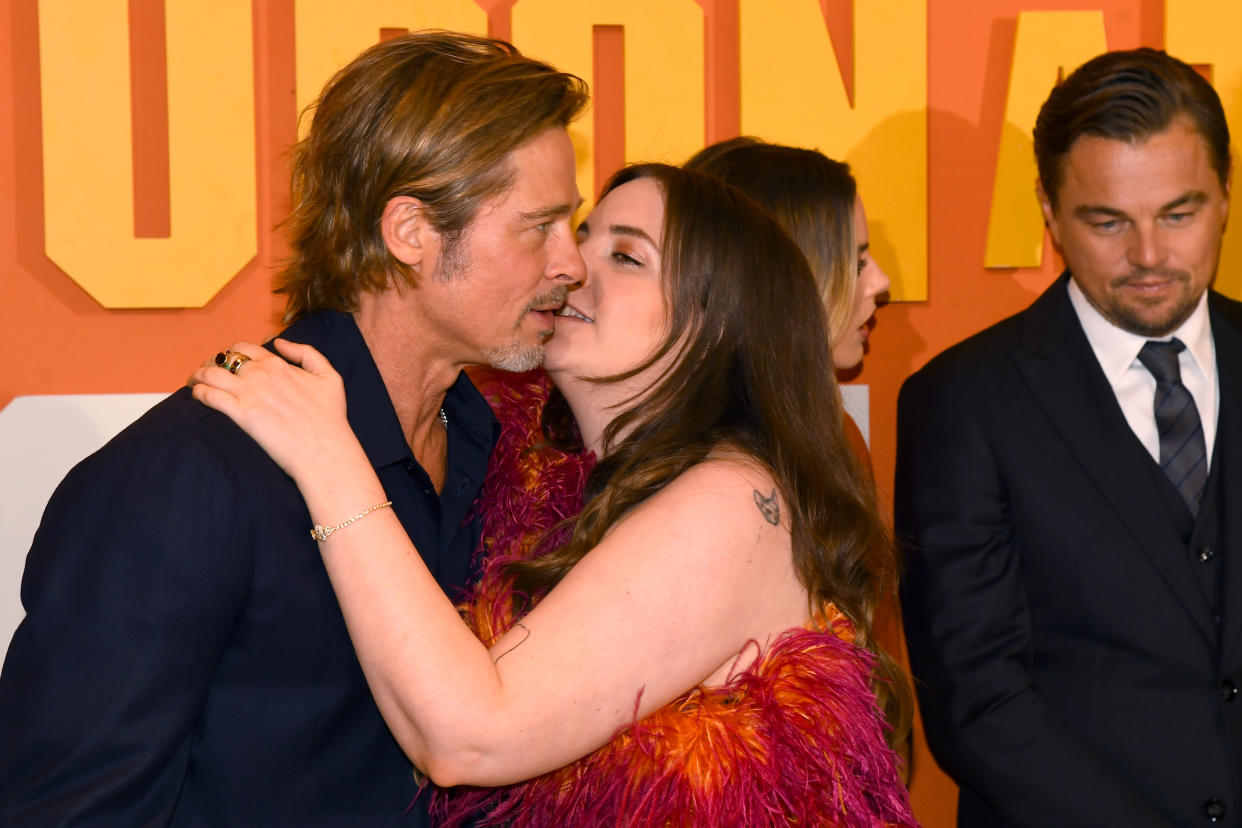 Brad Pitt and Lena Dunham attend the "Once Upon a Time... in Hollywood"  UK Premiere at Odeon Luxe Leicester Square on July 30, 2019 in London, England. (Photo by Dave J Hogan/Getty Images)