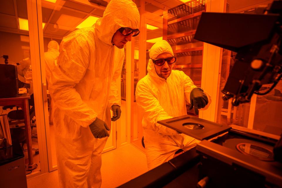 Students work in the Micro-Processing Research Facility at the University of Tennessee's Institute for Advanced Materials and Manufacturing.