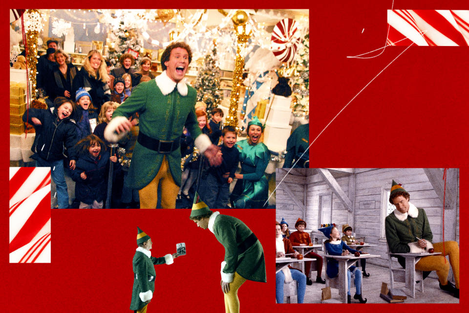 Jon Favreau and Will Ferrell's Elf celebrates 20 years as a contemporary Christmas classic. (Photo Illustration: Yahoo News; Photos: Everett Collection)