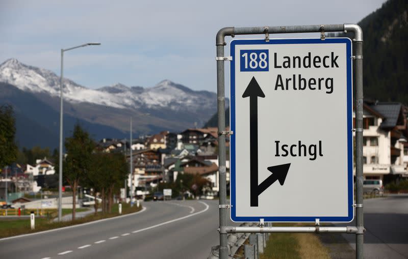 A road sign marks the ski resort of Ischgl