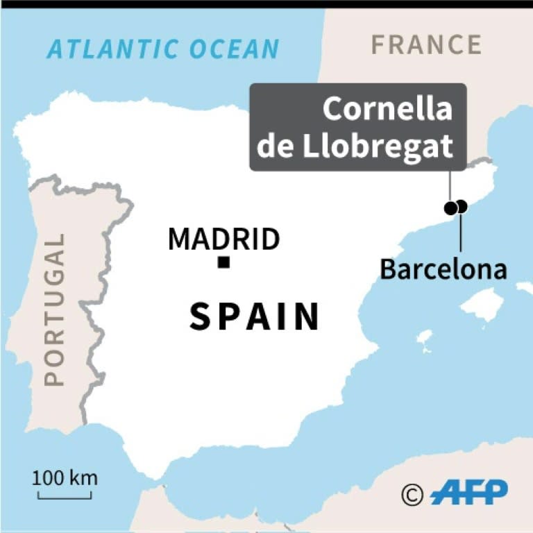 A map locating Cornella de Llobregat in Spain, where a man armed with a knife was killed while attacking a police station