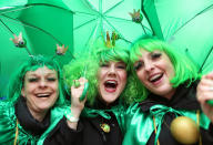 <p>Carnival revellers celebrate the start of their hot season on Women’s Carnival, Feb. 23, 2017, in Duesseldorf, western Germany. (Photo: Ina Fassbender/AFP/Getty Images) </p>