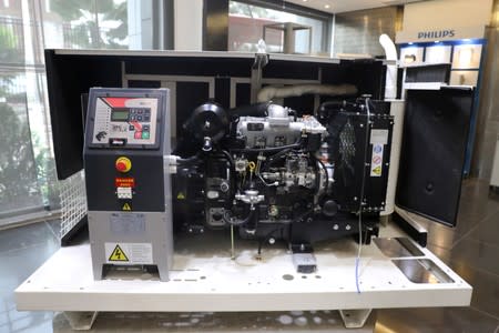 A diesel-run generator is on display at Mikano head office in Lagos