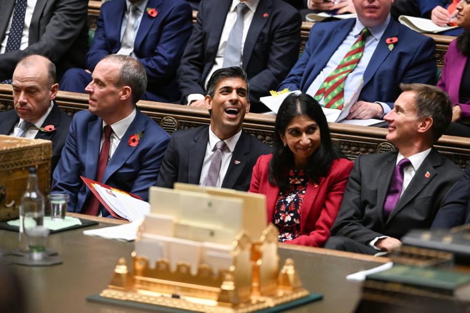 Rishi Sunak next to Suella Braverman at PMQs (PA)