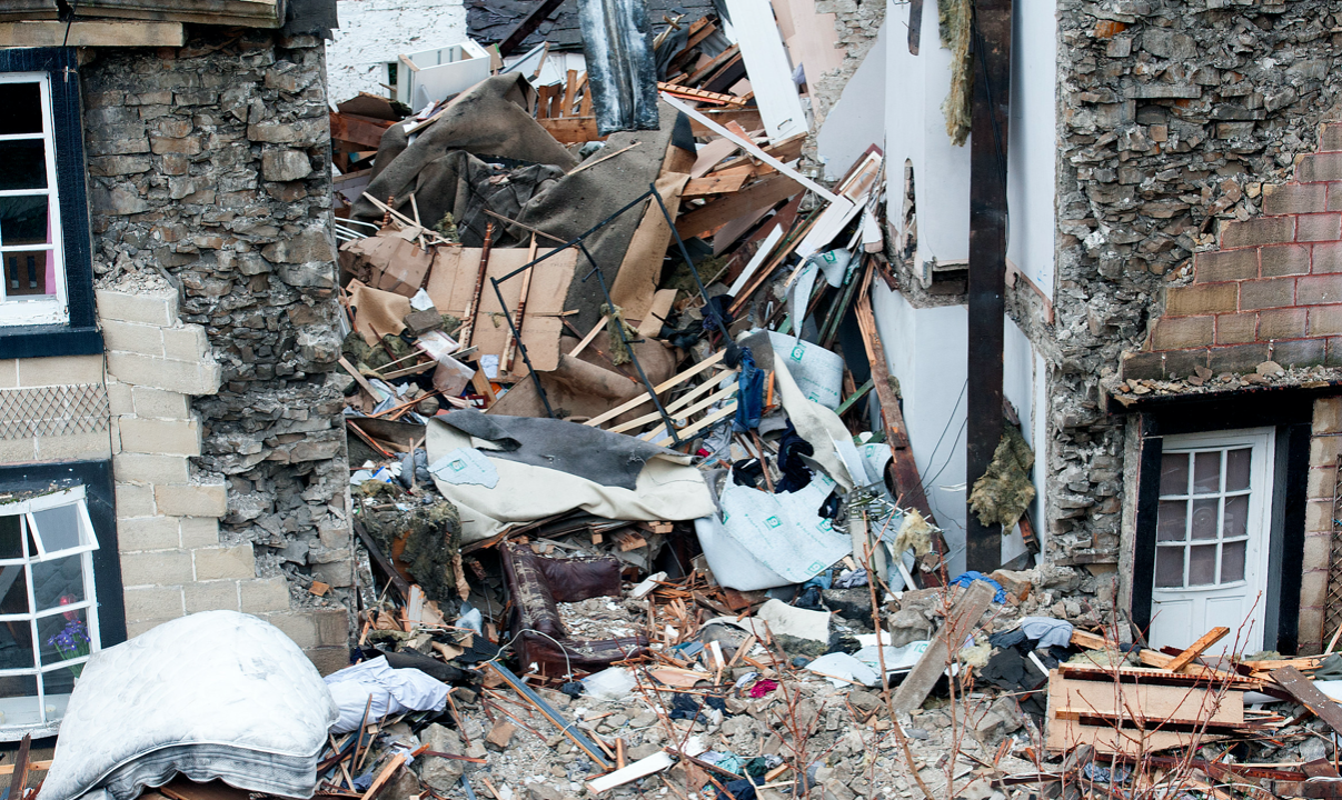 Hazel Wilcock's home in Greater Manchester following the explosion. (Reach)