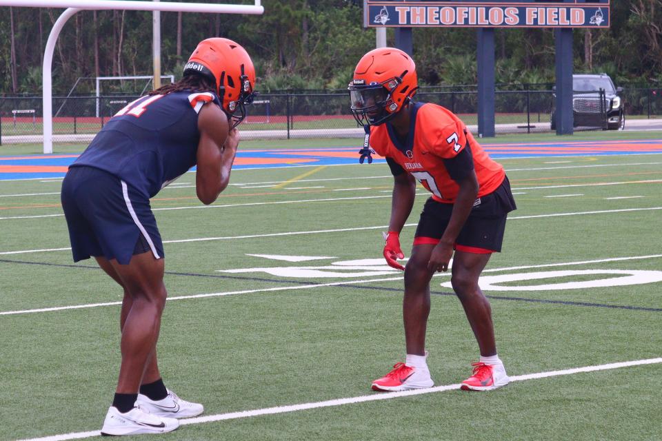 Seen giving additional help to his teammates at practice, Jacob Cosby-Mosley (11) is stepping up to be a vocal senior leader after a standout year on both sides of the ball in 2022.