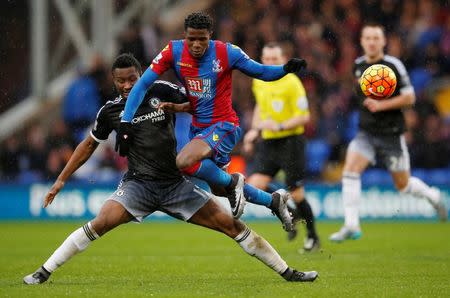 Football Soccer - Crystal Palace v Chelsea - Barclays Premier League - Selhurst Park - 3/1/16 Chelsea's John Obi Mikel in action with Crystal Palace's Wilfried Zaha Action Images via Reuters / John Sibley Livepic