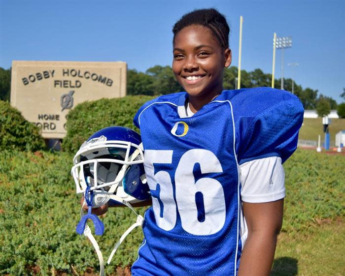 Aniah Echols, a 7th-grader, is the first girl on her middle school's football team and a starting lineman. (Photo: Oxford Middle School)