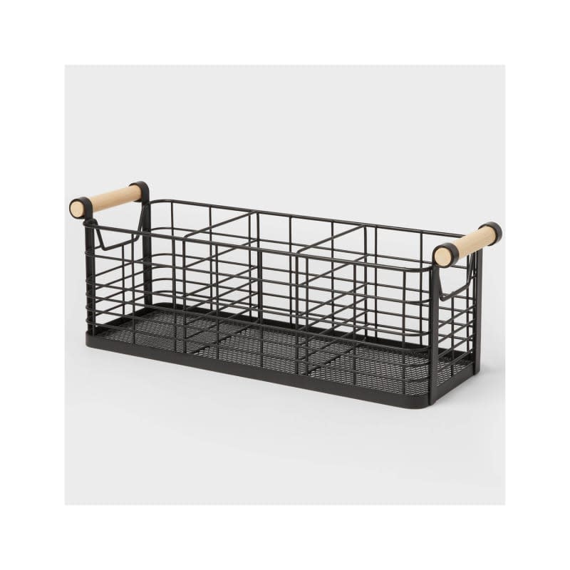 Wire Divided Basket Black with Natural Wood Handles - Brightroom