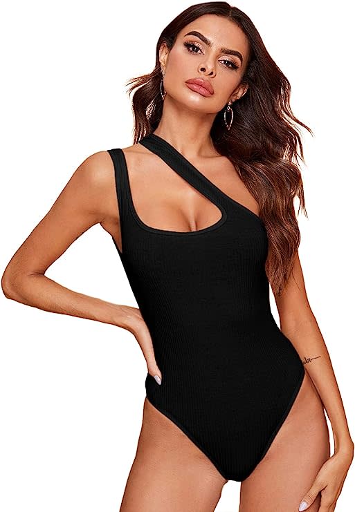 Verdusa Women's Sexy One Shoulder Sleeveless Cut Out Solid Skinny Bodysuit. (Photo via Amazon)