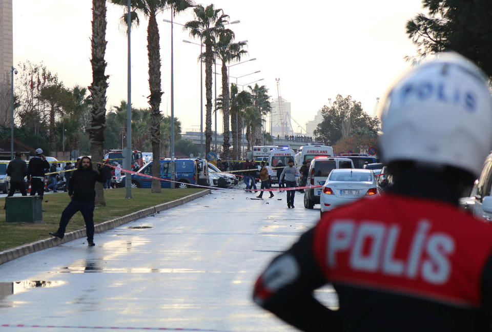 Police secure area after explosion in Izmir