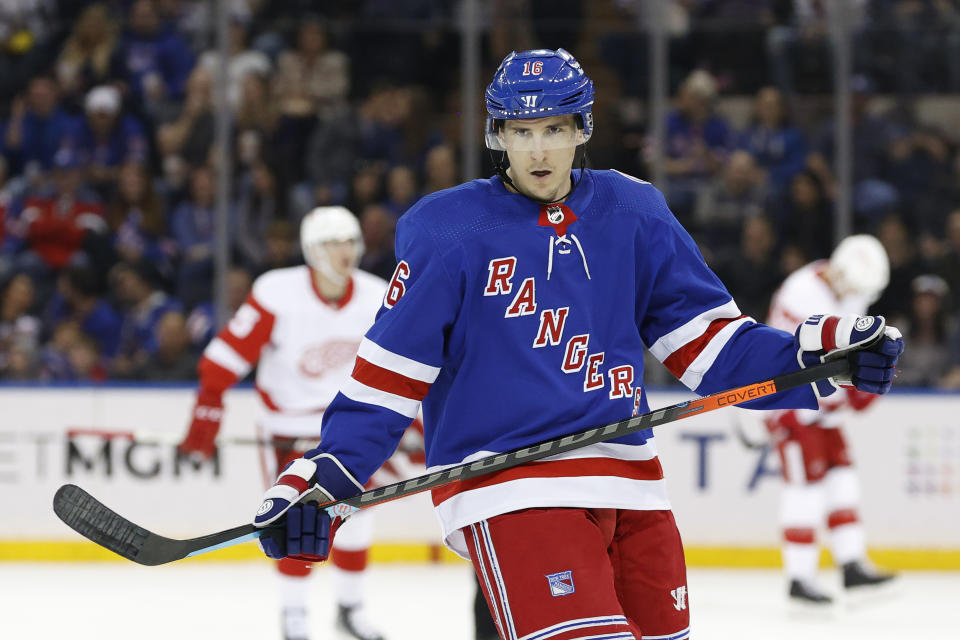 Ryan Strome #16 of the New York Rangers is an intriguing NHL DFS option on Tuesday