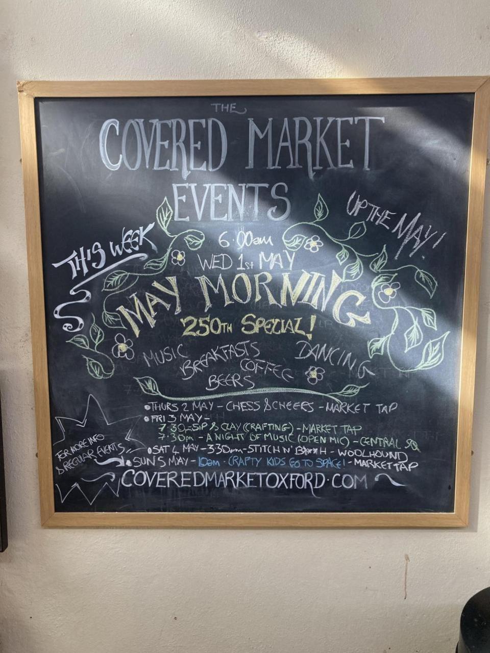 Oxford Mail: A May Morning chalk board