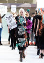 <p>A closeup of Vivienne Westwood at the “Ineos v. the People” catwalk protest. (Photo: Getty Images) </p>