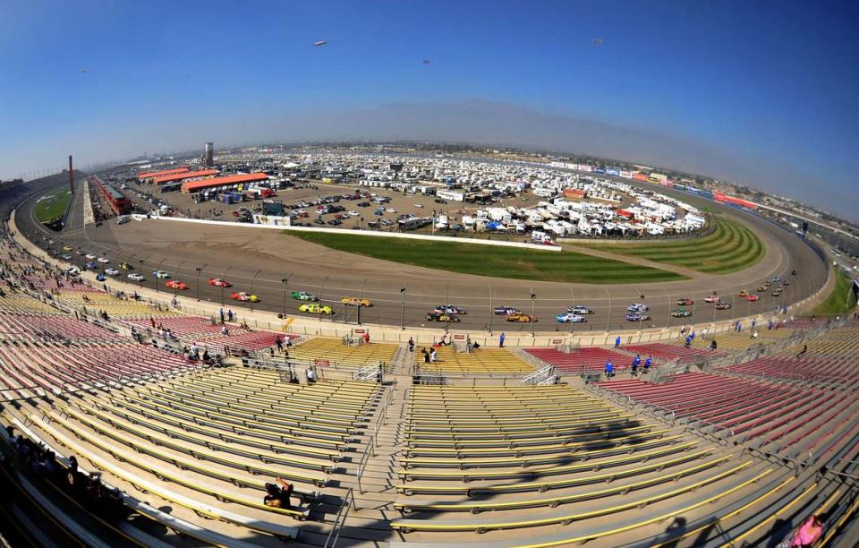 Oct. 10, 2009; Fontana, CA, USA; Over view of the track during the NASCAR Nationwide Series Copart 300 at Auto Club Speedway. Jennifer Stewart-USA TODAY Sports/USA TODAY Sports