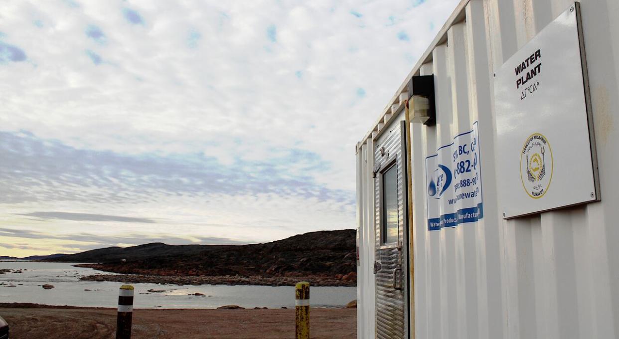 The front door of the local water plant on the Kugaaruk River in Kugaaruk, Nunavut, pictured Sept. 28, 2020. (John Last/CBC - image credit)