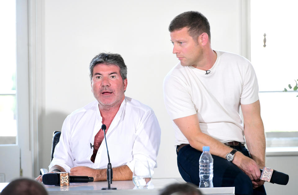 Simon Cowell and Dermot O'Leary attending the X Factor photocall held at Somerset House, London.