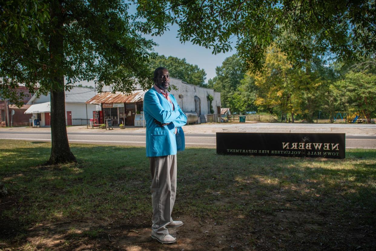 <span>Patrick Braxton, the first Black mayor of Newbern, Alabama, stands outside town hall on 20 August 2023.</span><span>Photograph: Andi Rice/The Guardian</span>