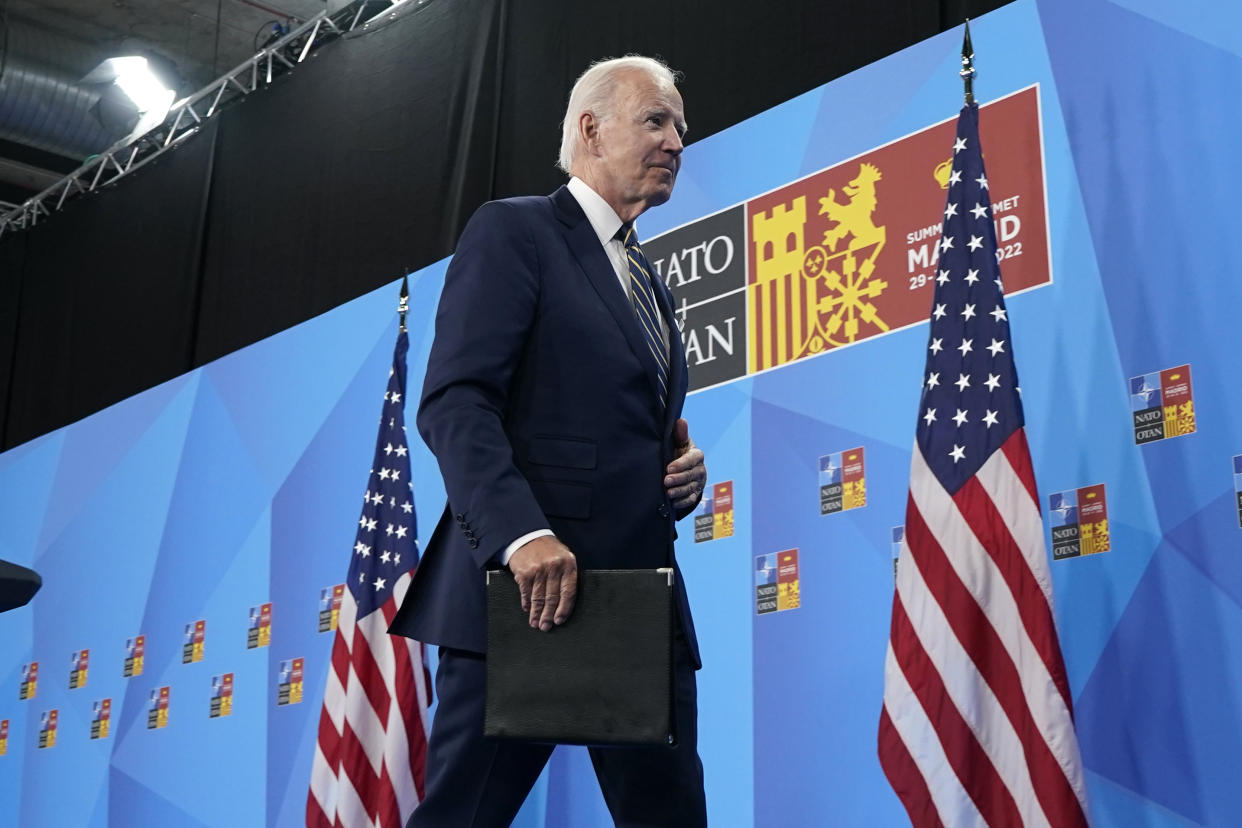 President Joe Biden speaks during a news conference on the final day of the NATO summit in Madrid, Thursday, June 30, 2022. (AP Photo/Susan Walsh)