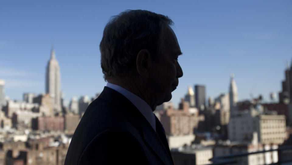 File-In this Jan. 31, 2008 file photo, New York Mayor Michael Bloomberg is silhouetted against a New York skyline. Over 12 years as mayor of the nation's largest city, Bloomberg governed with a focus on functionality and a vision of New York rebounding from the trauma of 9/11. (AP Photo/Mark Lennihan, File)