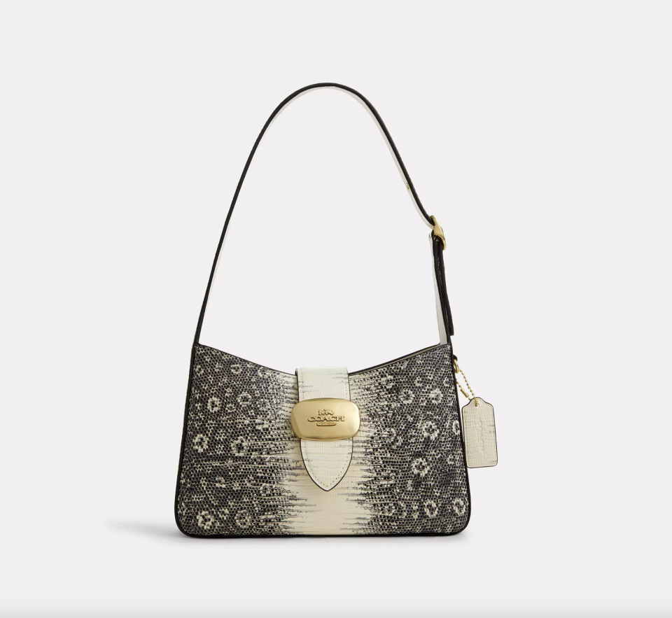 Eliza shoulder bag in snakeskin grey and beige with gold fittings