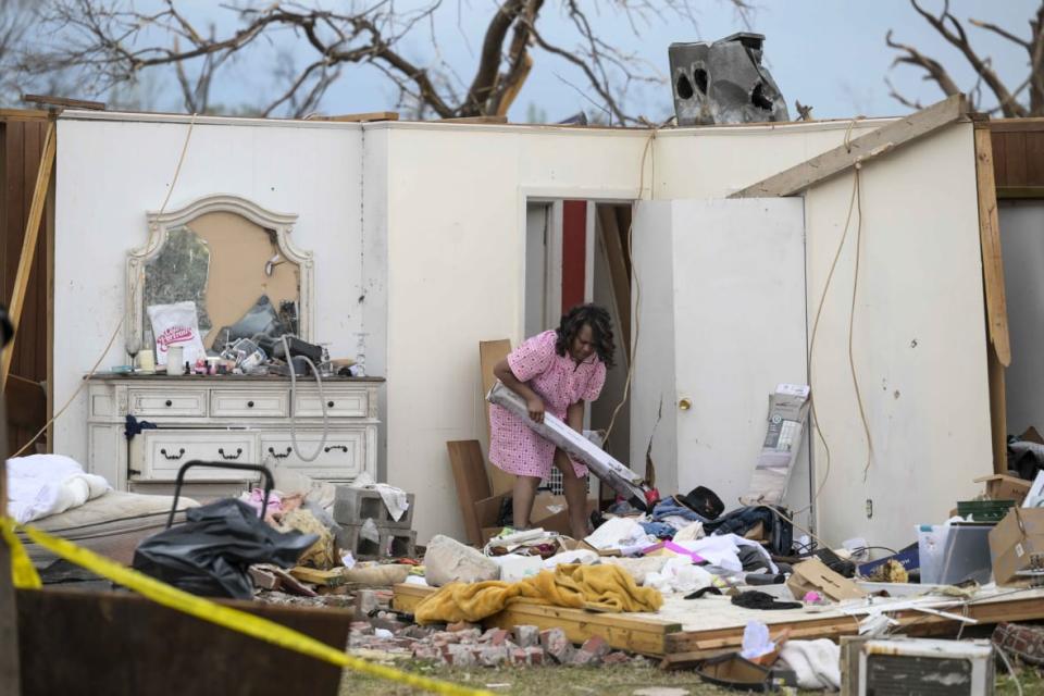 A view of the destruction in Rolling Fork, Mississippi on March 26, 2023 after deadly tornadoes and severe storms tore through the state. (Photo by Fatih Aktas/Anadolu Agency via Getty Images)