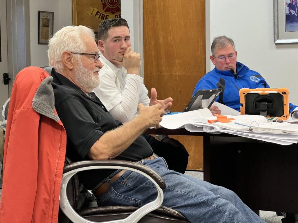 Planning board member G.E. Mibelli poses questions during a review committee meeting for the proposed building at 115 N. Howe St. in downtown Southport. Also pictured are fire marshal Madison Drew and building inspector Kiley Barefoot.