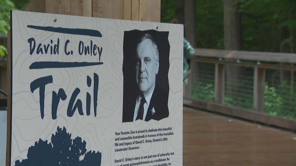 The Toronto Zoo says its latest boardwalk, named in honour of former lieutenant-governor David. C. Onley, is meant to help people of all abilities navigate the zoo. (Alexis Raymon/CBC - image credit)