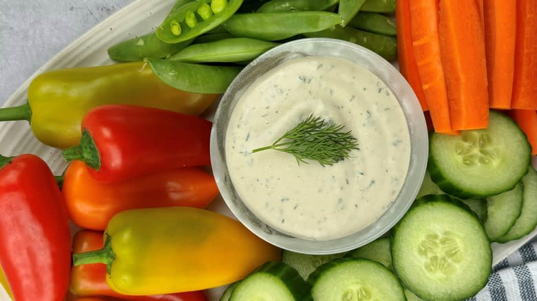 vegetables with bowl of dip