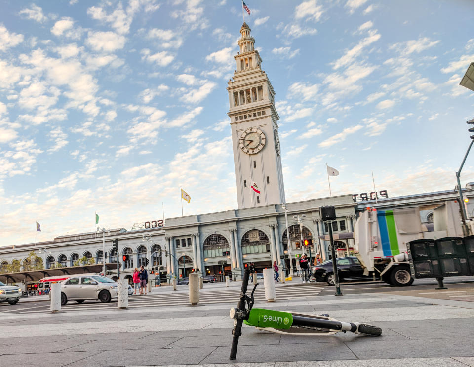 May 5, 2018 – San Francisco, California: Abandoned Tech Scooters Seen Lying on the Streets of San Francisco