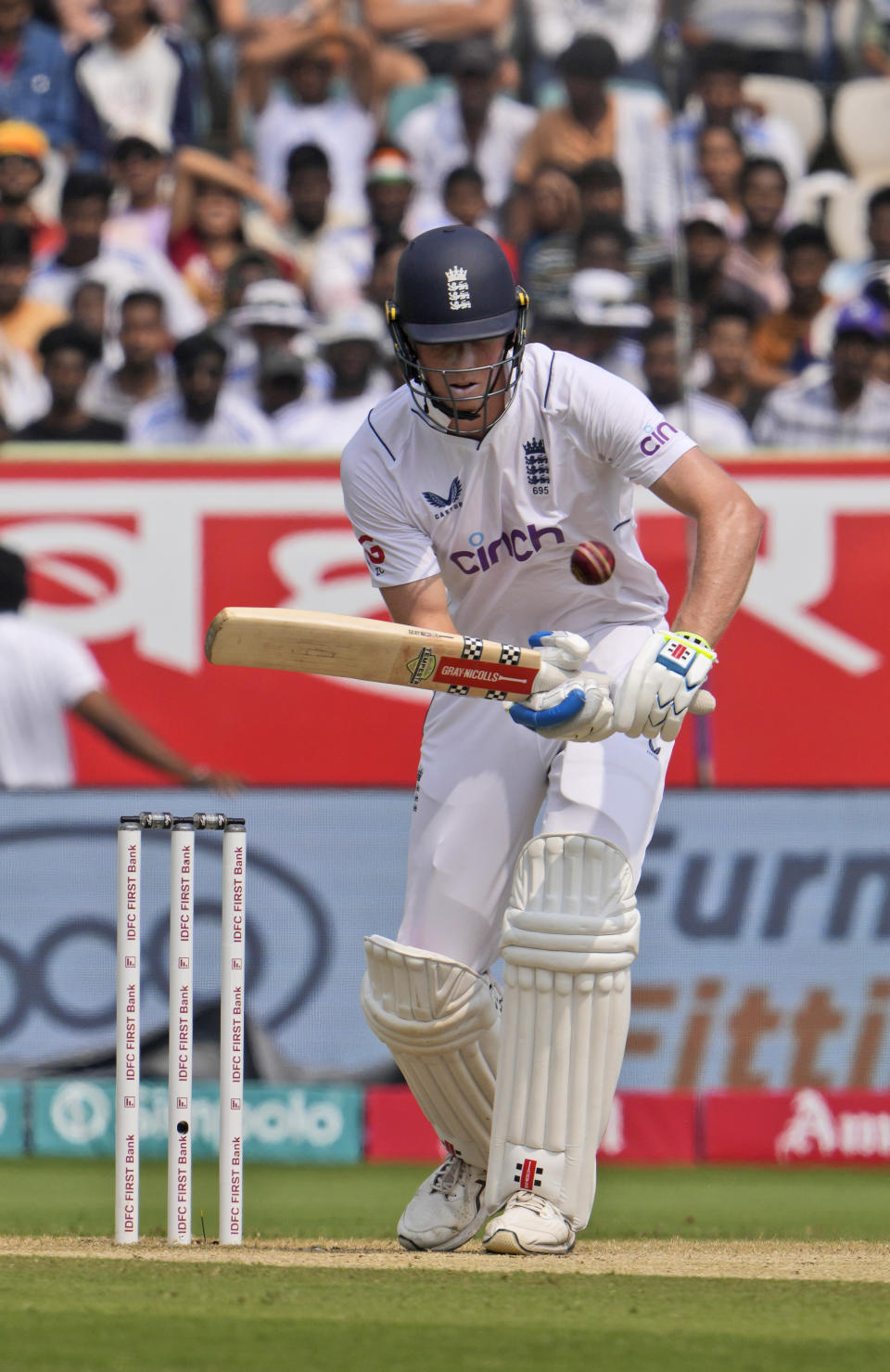 England's Zak Crawley plays a shot on the second day of the second cricket test match between India and England in Visakhapatnam, India, Saturday, Feb. 3, 2024. (AP Photo/Manish Swarup)