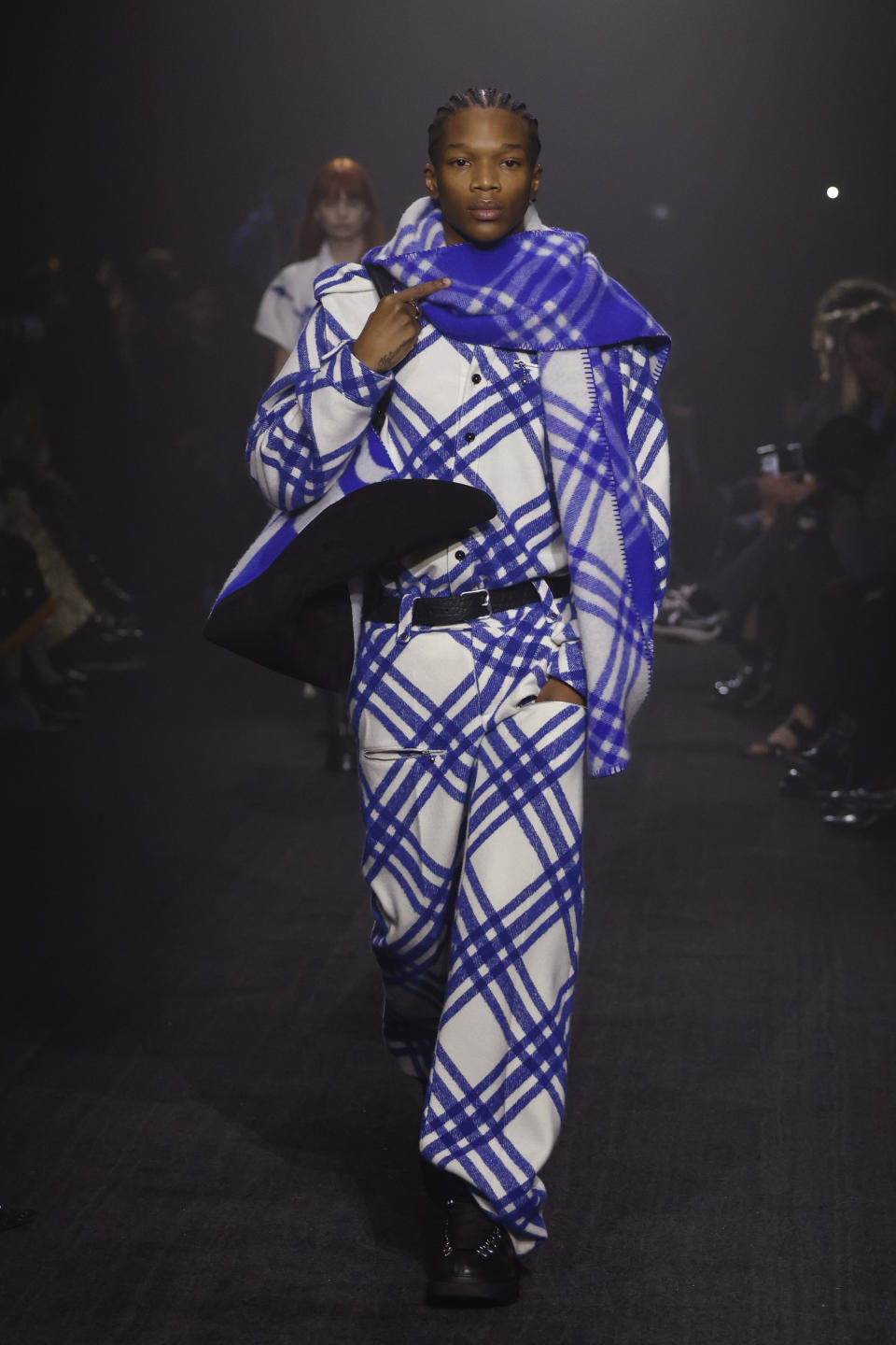 A model wears a creation for the Burberry Autumn/Winter 2023 fashion collection presented in London, Monday, Feb. 20, 2023. (Photo by Vianney Le Caer/Invision/AP)