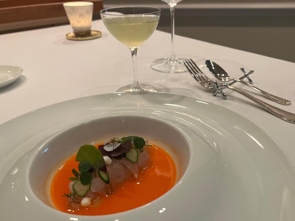 danish harisma fish course with mocktail pairing from victoria and alberts