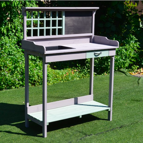 Outsunny Gray/Light Blue Fir Wood Potting Bench