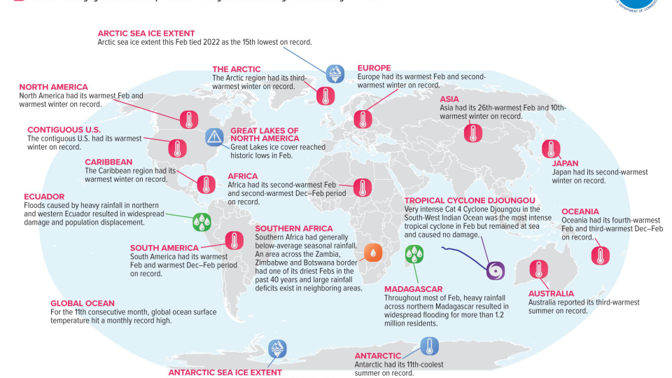 Selected significant climate and weather extremes in February 2024. - NOAA