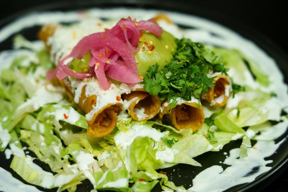 Chicken flautas, or chicken rolled tacos, prepared by Jobot Coffee & Bar's resident chef Emilene Carrillo, of Baja Roots food truck, photographed on Aug. 4, 2023, in Phoenix.