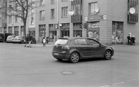 A car passes the junction of Ritter Street and Alexandrinen Street in Berlin, April 21, 2015. REUTERS/Fabrizio Bensch