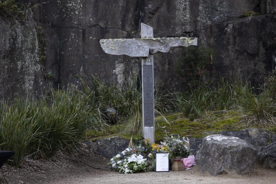 A memorial at the Port Arthur Historic Site to the victims of the massacre. Luke Bowden/AAP
