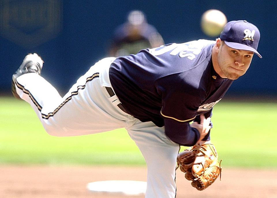 Brewers pitcher Ben Sheets delivers a strike during his 18-strikeout game at Miller Park on May 16, 2004.