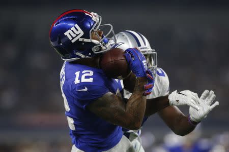 FILE PHOTO: Sep 16, 2018; Arlington, TX, USA; New York Giants wide receiver Cody Latimer (12) catches a pass in the third quarter against the Dallas Cowboys at AT&T Stadium. Mandatory Credit: Tim Heitman-USA TODAY Sports