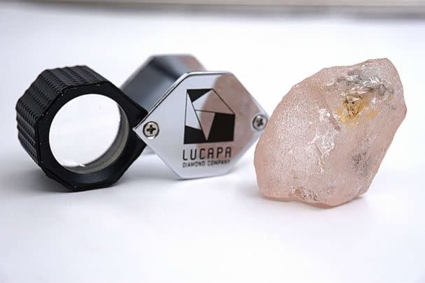 PHOTO: This undated handout picture released by Lucapa Diamond Company Limited on July 27, 2022 shows a 170 carat pink diamond -- dubbed The Lulo Rose -- that was discovered at the Lulo mine in Angola's diamond-rich northeast region. (Lucapa Diamond Company Limited/AFP via Getty Images)