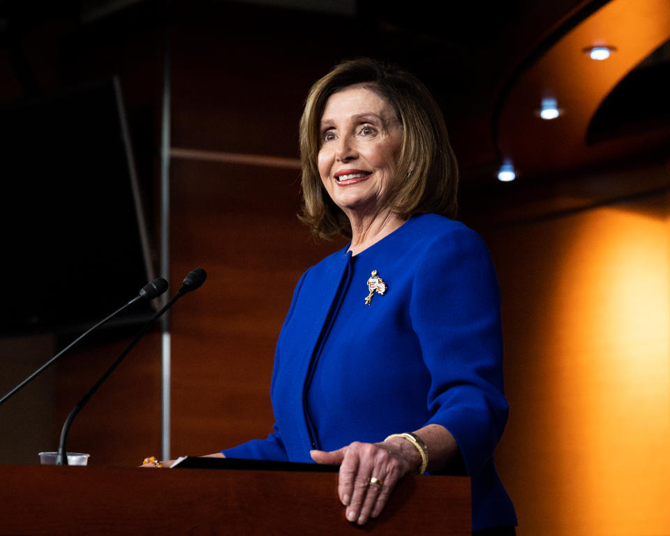 Speaker of the House Nancy Pelosi speaks during her weekly press conference in Washington, DC. on Jan. 9, 2020. (Photo: Michael Brochstein/Echoes Wire/Barcroft Media via Getty Images)