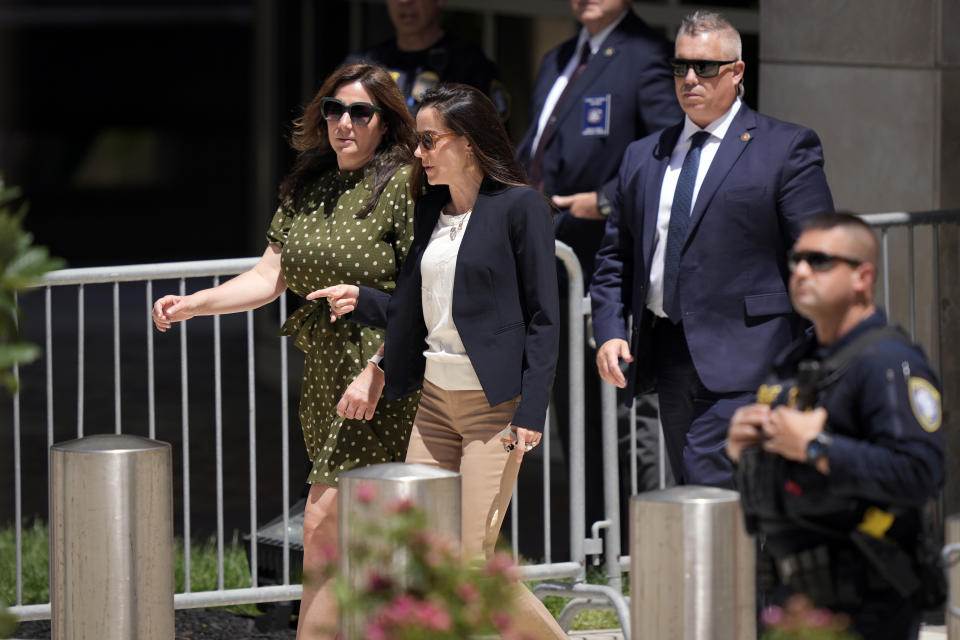 Ashley Biden, center right, departs from federal court, Friday, June 7, 2024, in Wilmington, Del. (AP Photo/Matt Rourke)