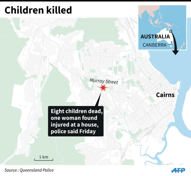 Map locating the Cairns street in Australia where eight children were found dead at a house, police said