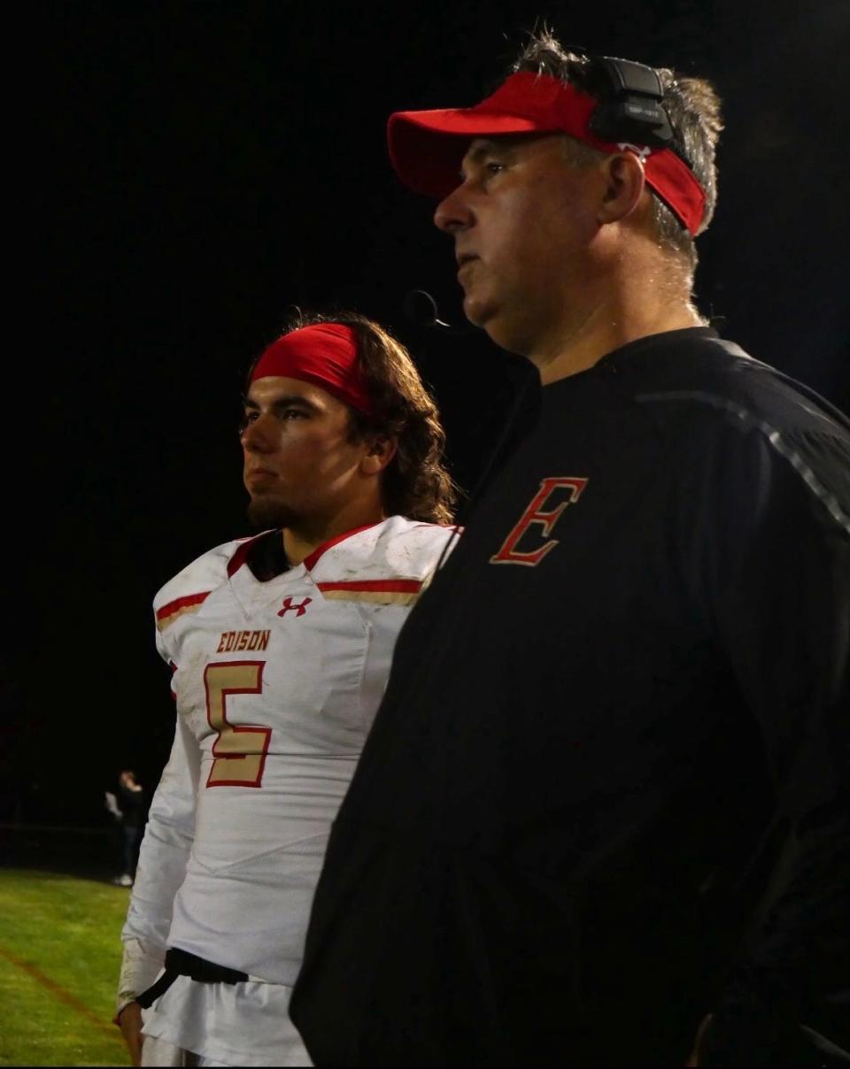 Matt Yascko and his father on the sidelines of a game last season.