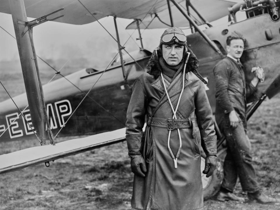 London Flying Club Flight instructor F R Matthews, Stag Lane Aerodrome, Edgware, 1928.